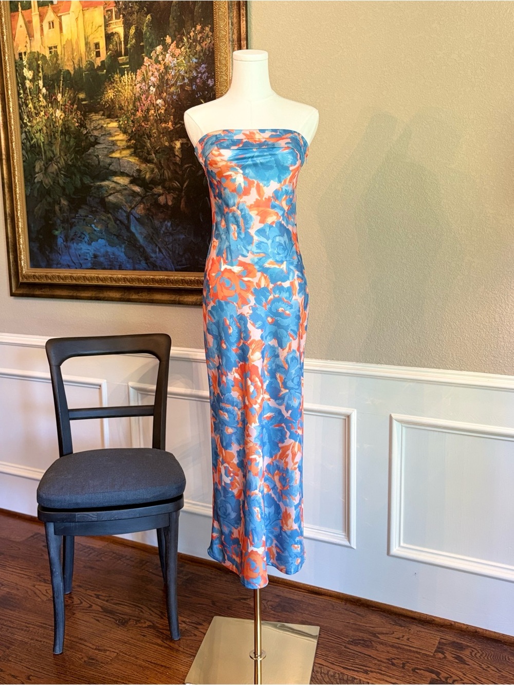 Hello Molly Highway To Heavan Strapless Blue & Orange Floral Maxi Dress